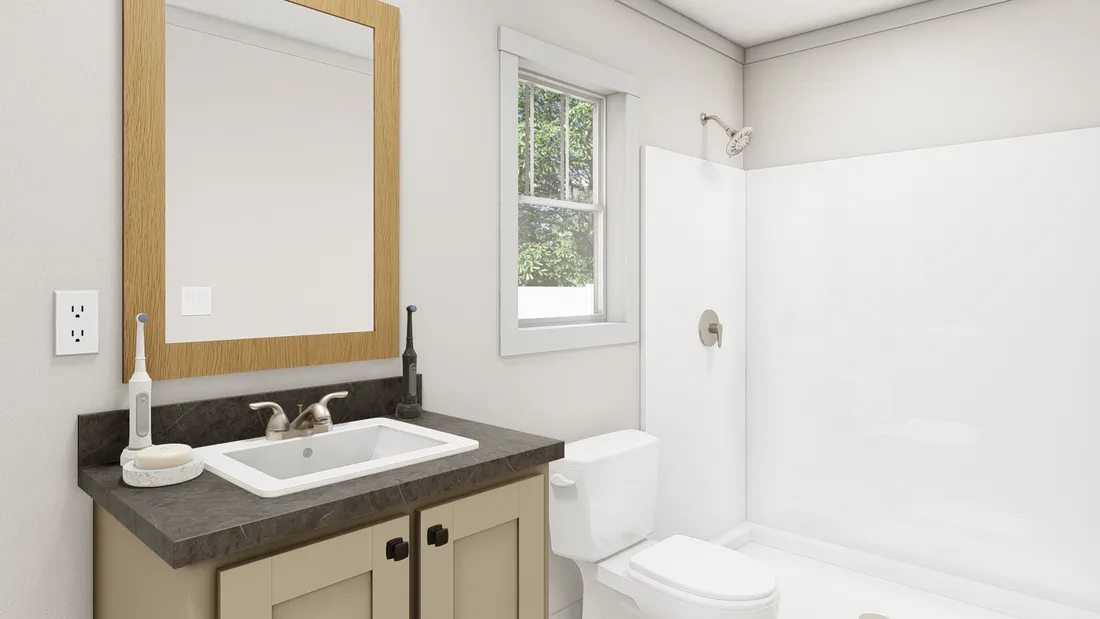 The 1004 "RHYTHM NATION" 6616 Primary Bathroom. This Manufactured Mobile Home features 3 bedrooms and 2 baths.