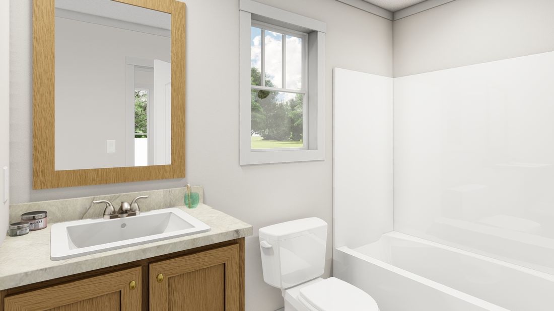 The 1008 "SATISFACTION" 4814 Primary Bathroom. This Manufactured Mobile Home features 2 bedrooms and 1 bath.