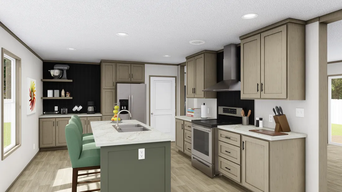 The NEW RAINIER 7628-2303 Kitchen. This Manufactured Mobile Home features 4 bedrooms and 3 baths.