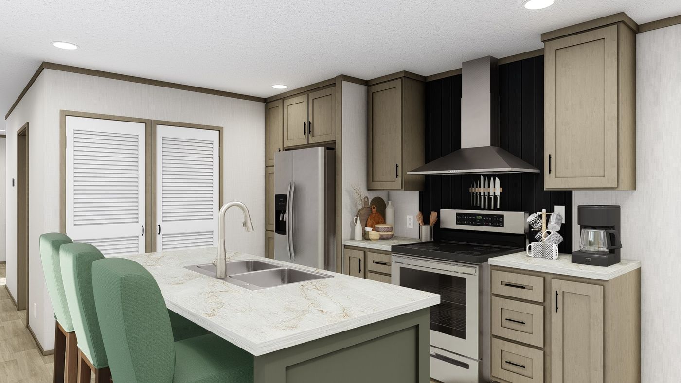 The CORTES 6414-1460 Exterior. This Manufactured Mobile Home features 2 bedrooms and 2 baths.